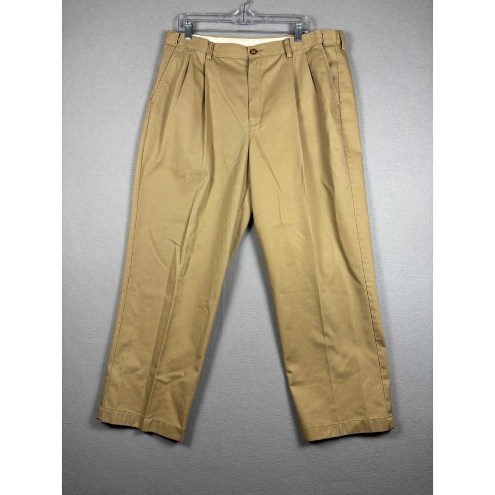 LL Bean Comfort Waist Pleated Chino Pants 38x29 Khaki Cotton 238076 Mens